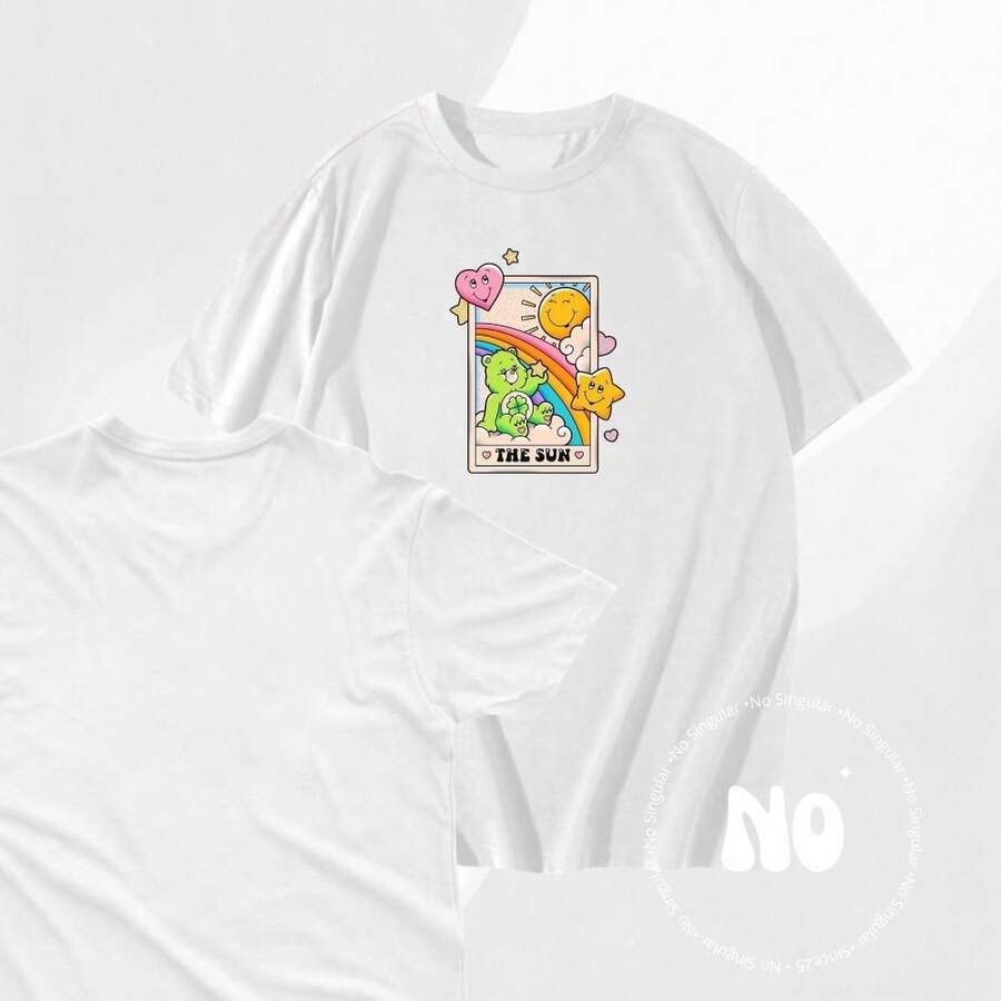 Vintage Letter Souvenir Shirt, Casual T-Shirt, 100% Cotton - 白色 - 查看 1