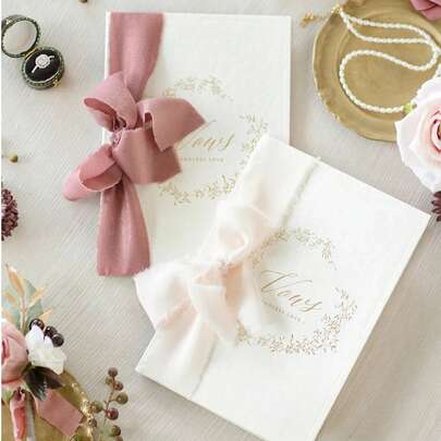 1/6卷 DIY手工流苏雪纺丝带，1.5英寸 x 21码流苏丝带，适用于婚礼请柬、新娘捧花、礼品包装、DIY手工、蝴蝶结制作、派对装饰、情人节礼物