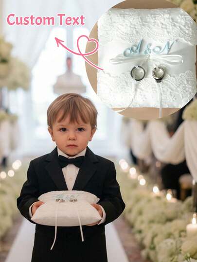 Ring Bearer Pillow Wedding Band Personalized Ring Holder Keepsake Ring Cushion Lace Pearl Pillow For Ring Bearer To Hold Down Wedding Aisle