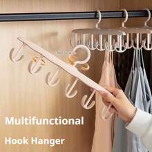 粉色、白色和灰色12钩旋转衣架 - 多功能衣柜收纳架，节省空间的旋转挂钩，适用于悬挂衣物 - 白色 - 查看 2