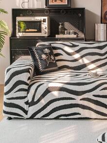 1 pezzo Copri divano in morbido peluche a motivo zebrato, coperta tutto in uno per divano, copri polvere, protettore per divano, antiscivolo, anti graffio, adatto per tutte le stagioni - Bianco - Visualizzare 4