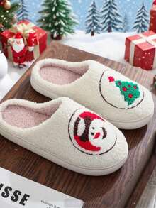 The Newly Launched Autumn And Winter Holiday Season Features Cute Gingerbread Men, Thickened Plush Anti-Slip And Warm Indoor And Outdoor Bedroom Family Slippers With Heart-Shaped Patterns For Christmas And Valentine's Day, As Well As Large-Sized Festive Gift Atmosphere Warm Slippers Suitable For Both Men And Women - 白色(餅乾雪人) - 查看 2