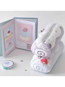 1pc Cream Swiss Roll Plush Pencil Case, Cute High-Quality Student Large Capacity Cake Stationery Storage Pouch, Desktop Organizer - Pencil Case - View 1