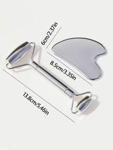 2pcs Dual Head Roller + Heart-Shaped Stainless Steel Gua Sha Board, Universal Facial Massage Tool - Lift And Tone Skin, Relieve Tension, Promote Health - Holiday Gift, Stainless Steel Fascia Knife Muscle Fascia Repair Knife, Fitness Sports Therapy Gua Sha Knife, Muscle Relaxation Knife - Silver - View 4