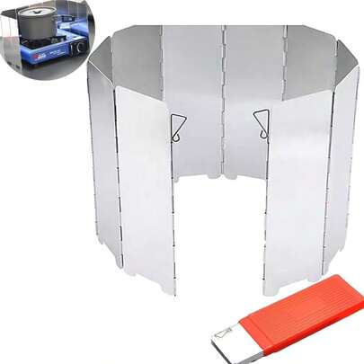 Parabrisas de la Estufa al Aire Libre, Camping Accesorios Cocina, 10 Piezas Portátil Plegable Estufa de Gas al Aire Libre Escudo Contra el Viento, con Caja de Alenamiento, Parabrisas de Cocina