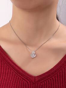 1件优雅天鹅浪漫项链，百搭休闲设计 - 復古銀色 - 查看 4