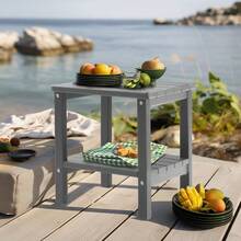 PASAMIC - Mesa Auxiliar Cuadrada Addack de 2 Niveles mesas auxiliares para Exteriores de HDPE de 17 Pulgadas Mesa Auxiliar Resistente a la Intemperie para Patio Patio Piscina compañero de - Gris - Ver 2