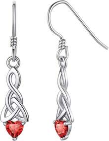 ChicSilver Sparkling Heart Birthstone 925 Sterling Silver Celtic Knot Dangle Hook Earrings (With Gift Box) - G:七月生辰石-人造紅寶石 - 查看 1