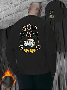 New Year Outfit Women Men Street Style Fashion Crew Neck Sweatshirt God Is Good Car Under Coconut Tree Print Pattern 2025 Autumn Winter Bestselling New  Fashion Long Sleeve Fleece Thickened Essential Classic Basic Style Lazy Style Casual Top Commuting Casual Simple Comfortable Versatile Loose And Comfortable Fall Clothes For Women - 黑色 - 查看 12