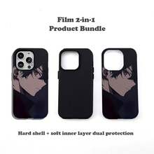Una figura de anime sombría y enigmática. Funda Mate Esmerilada 2 en 1 - Ligera y Resistente a las Huellas Dactilares |   Compatible con los modelos de  11 a 17, incluyendo Plus, Pro y Pro Max. |   Un regalo útil para uso diario. - Blanco - Ver 9