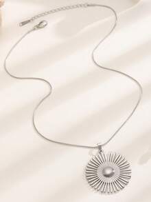 1件时尚简约夸张亮面向日葵吊坠项链，适合女性日常和度假佩戴 - 銀色 - 查看 4