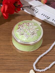 1pc Art Zino Studio Vintage Luxury Zinc Alloy Round Jewelry Box With 3D Embossed Rose + Delicate Edging Details, Sturdy Zinc Alloy Material, Suitable For Storing Earrings, Rings And Other Small Jewelry, Ideal For Birthday Gifts, Daily Grooming Scenarios, Elegant Appearance And Practical Use, Easily Adds A Graceful Ambiance To Your Grooming Space