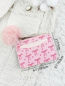 这款带绒球挂饰、蝴蝶结爱心图案的拉链小钱包，配有零钱袋，纤薄轻巧，多层设计，可装身份证、现金、信用卡等，简约时尚，适合商务场合，是周年纪念、生日、送礼的理想之选，也适合送给女孩、女士或女性，是学校宿舍和返校季的必备单品。 - 玫紅色 - 查看 8