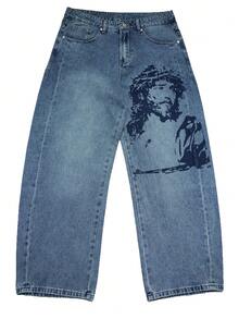 男士休闲宽松直筒牛仔裤，百搭街头服饰 - 淺色水洗藍 - 查看 2