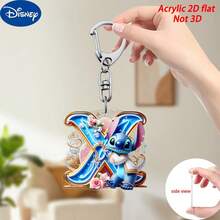 2D亚克力钥匙扣，史迪奇设计，包含26个A-Z字母吊坠，花朵图案钥匙扣，可作汽车钥匙扣、包包挂饰、圣诞装饰品、闺蜜钥匙扣，是史迪奇粉丝的理想礼物，也是圣诞礼物和嘉年华礼物。