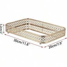 Perfume Tray Mirror Tray Makeup Vanity Tray Hollow-Carved Jewelry Tray Glass Metal Trinket Storage Tray Home Organizer Decorative Tray For For Dresser Bathroom CountertopGold Medium Size - GoldSilver - View 3