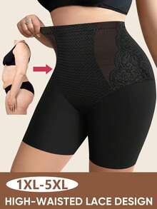 MIOTAN Plus Size Women High Waist Lace Shapewear Panties, Tummy Control And Butt Lift, Full Coverage - Black - View 2