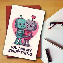 Romantic "YOU ARE MY EVERYTHING" Valentine's Day Greeting Card, Featuring Robot Couple And Heart Design, Quality Greeting Card With Envelope (4.72x6.7in), Perfect Gift For Wife/Husband/Boyfriend/Girlfriend - Multicolor - View 11