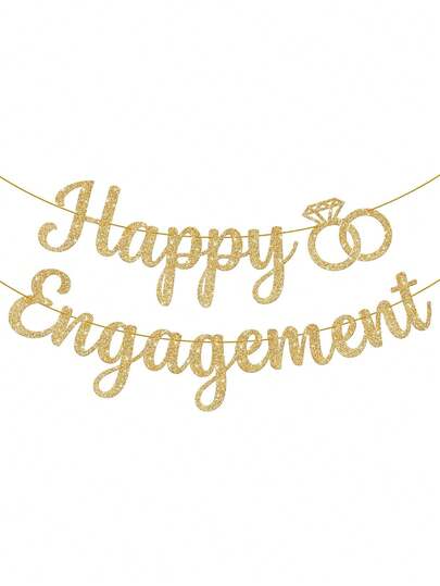 1 Shiny Golden Engagement Banner, Ready To Use Without The Need For Self-Production. Suitable For Engagement Parties, Bridesmaid Parties Decoration, Wedding Room Decoration Banners, Wedding Decorations, Wedding Decoration Banners, Valentine's Day Gifts, Engagement Decorations, And Engagement Decoration Banners.