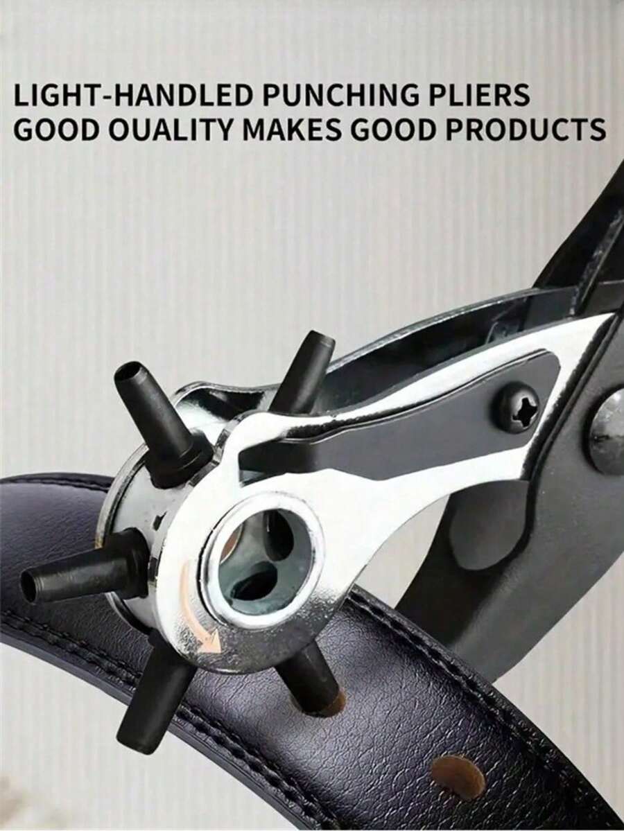1pc Leather Hole Punch Tool, 6 Multi-Sized Punch Covers, 2mm To 4.5mm, Suitable For Belts, Dog Collars, Great For Belts, Crafts And Simple DIY - Multicolor - View 1