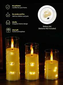 5pcs Set Of Flickering Flameless Candles With Star String Lights, Battery Operated Candles, Embedded LED Fairy Lights, Unbreakable Acrylic Candles With Remote Control, Suitable For Tabletop Centerpiece Decor For Christmas, Halloween, Wedding, Party, Holiday Atmosphere Lighting - Gold - View 10