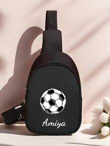 1pc Customizable Black Football Themed Backpack, With Adjustable Shoulder Straps, Lightweight Nylon Messenger Bag, Suitable For Daily Commute And Travel, Football Print Design, Zipper Closure, Everyday Backpack