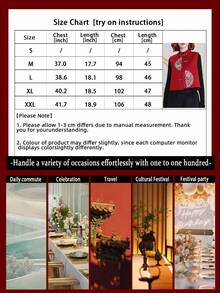 Springtime Asymmetrical Double Dragon Embroidered Cardigan Vest Top, Short Style, Sleeveless Red Cropped Jacket, Elegant And Casual Vest For Women. Fold-Front Cardigan, Unlined, A Great Gift For Mothers, A Stylish Vest, High-Quality And Fashionable, Suitable For Holidays, Shopping, Everyday Wear, Casual Occasions, Vacations, Social Events, And Parties. - Red - View 3