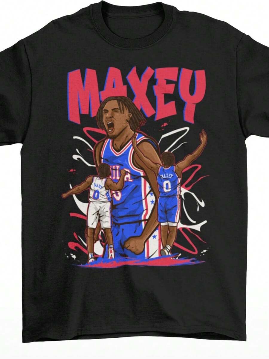RatTrapTees Tyrese Maxey Cartoon Style Basketball T-Shirt - màu đen - Xem 1
