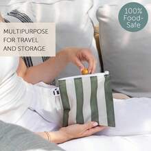 Bumkins Bolsas de aperitivos reutilizables para niños o bolsas escolares y para adultos tela lavable bolsa de tela con cierre apta para lavaplatos apto para alimentos sin BPA juego de 2 piezas - Bolsa de aperitivos 2 unidades+D2 Grn Stipe y Multi Check- - Ver 2