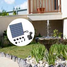 1.5瓦太阳能喷泉，最大扬程：70厘米，配有6个不同喷头和1个水泵，适用于阳台、露台、花园、庭院、草坪，太阳能鸟浴喷泉