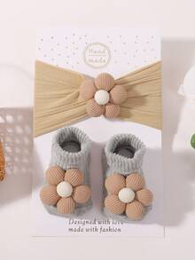 1 Set Baby Headband & Socks, 3D Five-Petal Flower Design, Solid Color, Stretchy Soft Comfortable Cute Infant Accessories - 彩色 - 查看 10