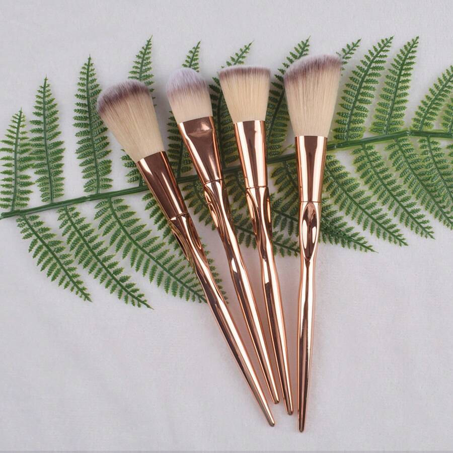 Juego de brochas de maquillaje de 4 piezas, brocha para polvo, herramientas de maquillaje cosmético - Plateado - Ver 1