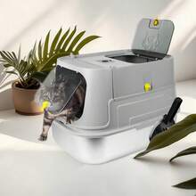 XL Stainless Steel Cat Litter Box With Lid, Removable Cat House, Scoop, 2 Doors, 36 * 48.5 * 39.5 Cm - 36 * 48.5 * 39.5 cm - View 7