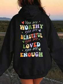 2026 AChristmas Outfit WomenWomen's Heavyweight Hoodie - Gothic Love Me Like My Demons Print Sweatshirt, Loose Fit Pullover Hoodie With Pocket & Drawstring Hood, Long Sleeve Winter Sweater For WomenLoose And Comfortablewinter Clothes For Women - 黑色 3 - 查看 12