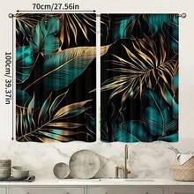 2pcs Blackout Tropical Palm Leaf Curtains - Woven Polyester Linen-Like, With Rod Pocket, Modern Style, Machine Washable, Bedroom Embossed Floral Print - Multicolor - View 3