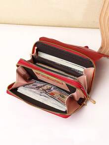 1pc Crossbody Mobile Phone Bag Women's Bag Hijab Fashion Shoulder Bag Women's Long Double-Layer Zipper Wallet Long Clutch Bag Large Capacity Simple Wallet Wallet Multi-Functional Multi-Card Slot Card Holder Mobile Phone Bag - Multicolor - View 8