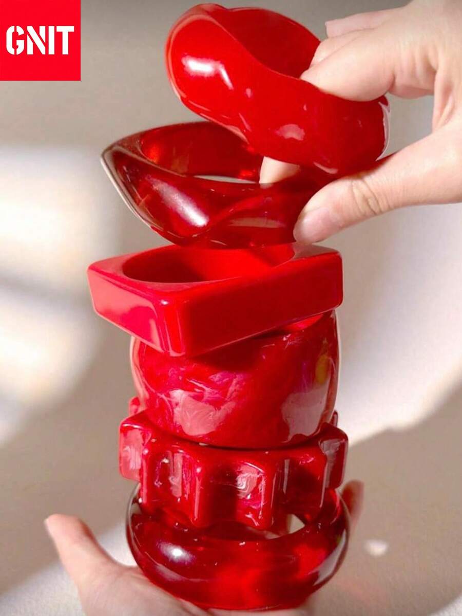 1pc Oversized Red Fashionable Bracelet, Suitable For Women's Daily Wear And Gift (Size Deviation 3mm/0.11 Is Normal) Geometric Pattern Elements - Red Series Bracelets - View 1