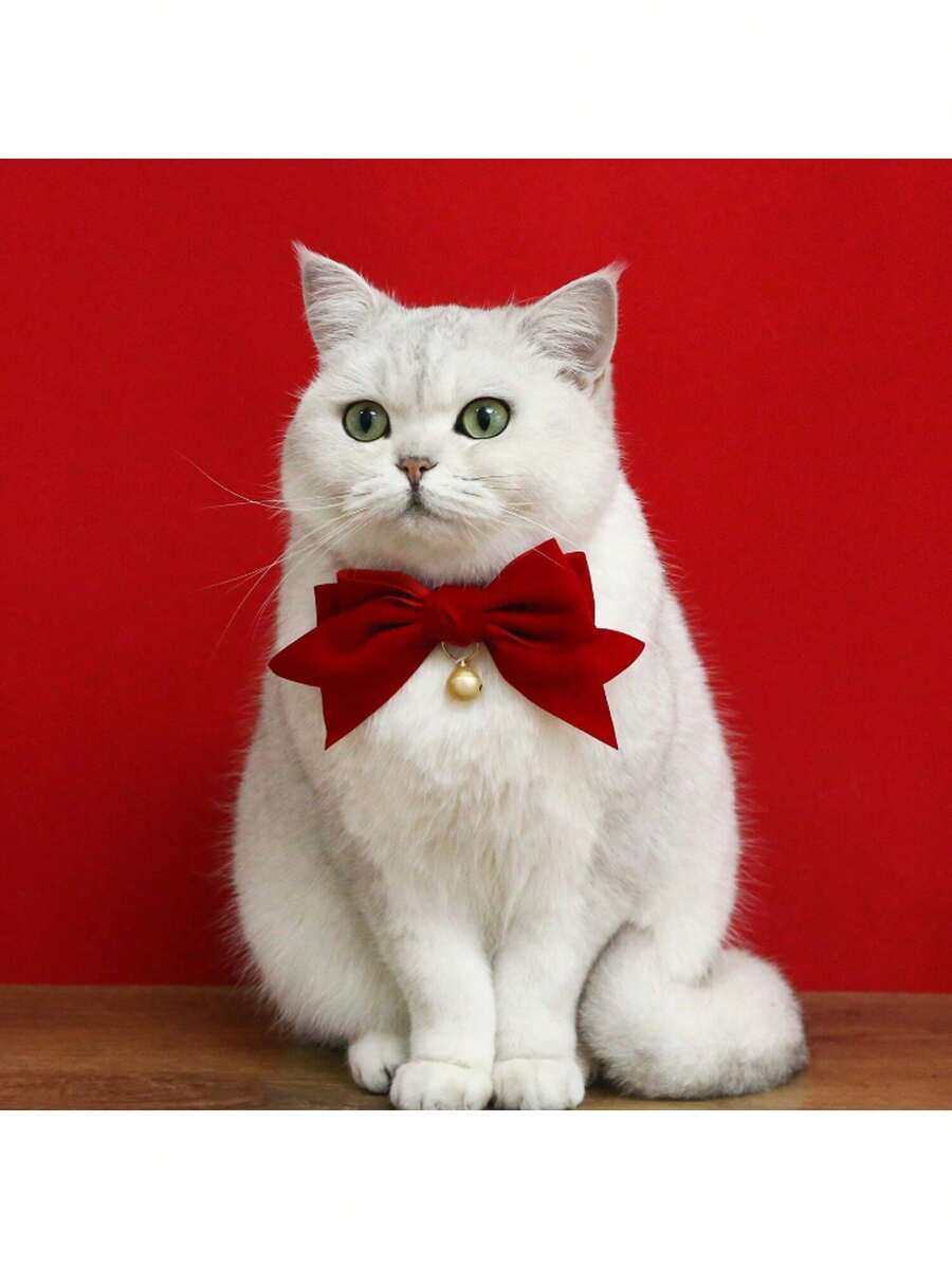 Vòng cổ nhung điều chỉnh được cho thú cưng, có nơ và chuông, phù hợp cho mèo và chó, quà tặng sinh nhật, năm mới, ngày Valentine, vòng cổ nơ màu hồng. - Nhiều màu - Xem 1