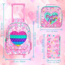 3个装爱心拉杆背包，适合3岁及以上儿童上学和假期旅行，带笔袋，可爱礼物