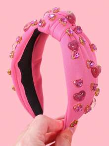 1 Piece Valentine's Day Gift Sparkly Heart Rhinestone Knot Headbands - Cute Pink & Red Hair Hoop Hair Accessories For Big Girls | Shiny Decorative Hair Bands For Party & Daily Wear - Nhiều màu - Xem 10