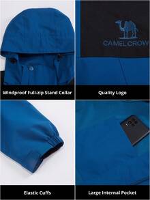 CAMEL CROWN 男士防水外套雨衣風衣連帽適合戶外健行登山旅行