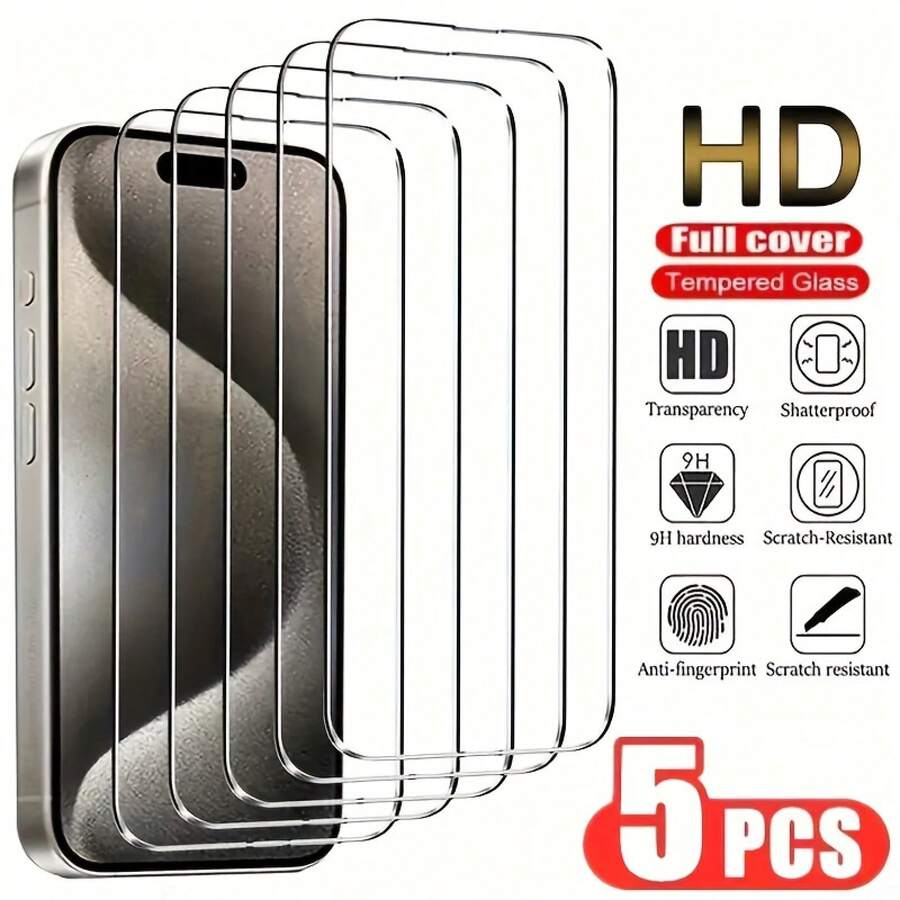 5pcs UltraClear Tempered Glass Screen Protectors For IPhone 14, 11, 12, 13, 15 Pro Max, Mini, XS MAX, X, XR, 7, 8 Plus, SE - Anti-Shatter, Fingerprint Resistant, Bubble-Free, HD Clarity, Scratch Resistant, Easy Installation, Phone Screen Protector,Suitable For IPhone 17 Air - 5 cái - Xem 1