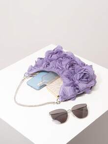 花卉图案单肩包，新娘伴娘包，舞会包，女士手提包，婚礼用品，优雅女士包，女士礼物，情人节礼物（图案随机） - 紫色 - 查看 6