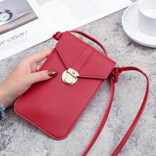 Cartera de teléfono con pantallaáctil de cuero PU con hebilla de bloqueo para mujeres, cartera pequeña vintage para estudiantes - Rojo - Ver 13
