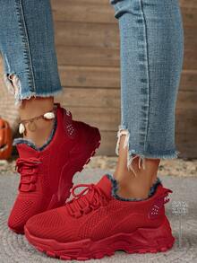 FZY 2026 Winter New Style Snow Boots, Fur-Lined Sneakers - Warm Plush Knit Casual Walking Shoes, Lightweight And Non-Slip Outdoor Winter Shoes, Suitable For Women's Commuting To Work, And A Must-Have Boot For Women's Valentine's Day Outfits,Winter Vacation Travel Comfortable And Versatile Red Women's Snow Boots,Valentine's Day Gift - Winter Women's Tennis Shoes - Đỏ - Xem 6