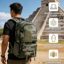 Mochila de Aventura de Gran Capacidad Impermeable con Soporte para Hidratación y Sistema de Carga Ergonómico para Senderismo Camping y Viajes de Montaña - camuflaje verde claro - Ver 1