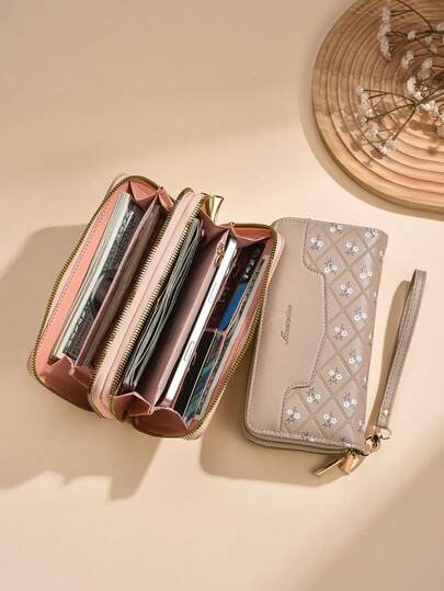 1pc Long Clutch Bag Double-Layer Portable Long Wallet Large Capacity Simple Ladies Wallet Wallet Multi-Functional Multi-Card Slot Card Holder Mobile Phone Bag Fashionable Clutch Bag Student Simple Portable Wallet Long Thin And Compact Student Wallet