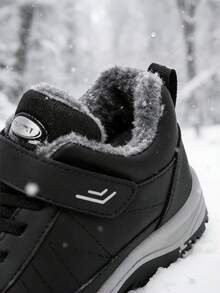 1 双男女通用雪地靴，户外运动保暖踝靴，适合秋冬季徒步旅行、露营和狩猎（女款紫色，男款黑色） - 黑色 - 查看 3