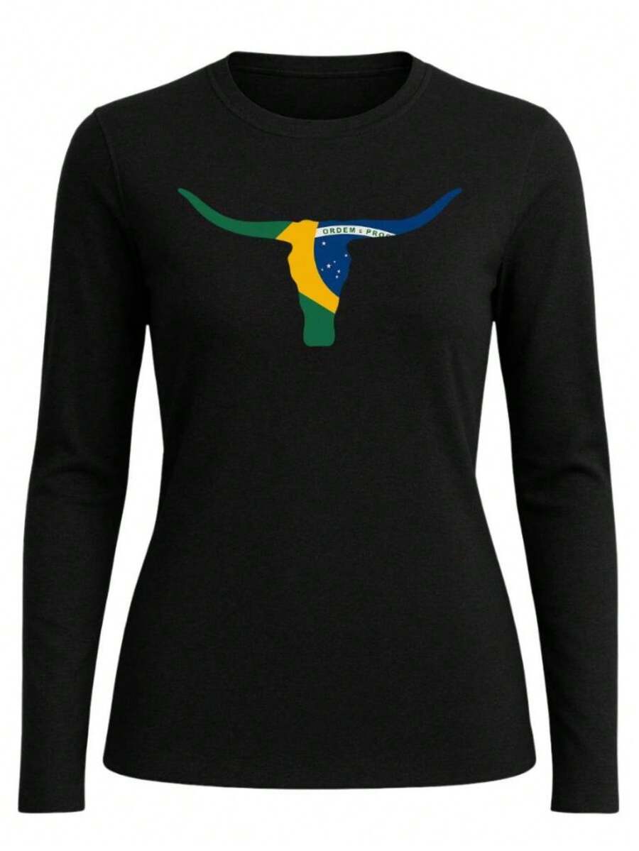 Women's UV Shirt, Bull Flag, Agro, Long Sleeve, Thermal Protection, Country, Rodeo, Beach, Gym, Outdoor Activities - màu đen - Xem 1