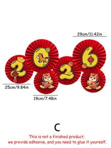 2026马年纸扇派对装饰套装，红色圆形纸扇悬挂装饰套装，悬挂装饰套装，适用于嘉年华拍照道具、中国新年装饰、蜂窝纸装饰、家居装饰